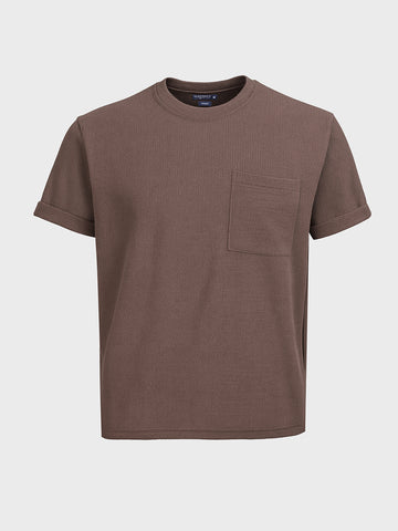 Men's Brown Boxy Fit Textured Casual T-Shirt