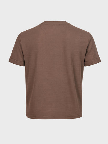 Men's Brown Boxy Fit Textured Casual T-Shirt