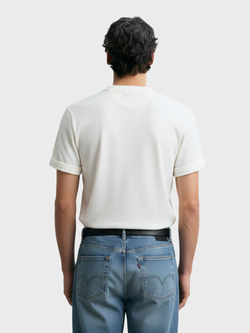 Men's White Boxy Fit Textured Casual T-Shirt