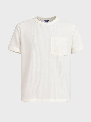 Men's White Boxy Fit Textured Casual T-Shirt