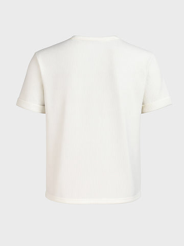 Men's White Boxy Fit Textured Casual T-Shirt
