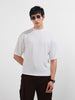 Men's White Boxy Fit Textured Casual T-Shirt