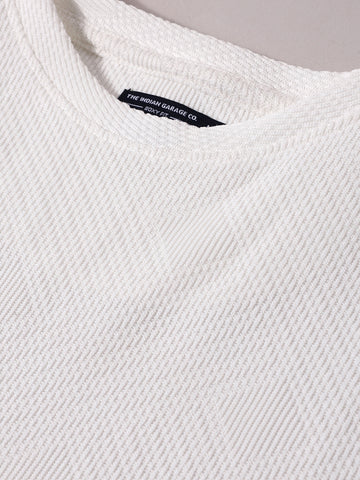 Men's White Boxy Fit Textured Casual T-Shirt