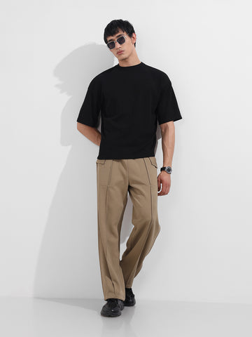 Men's Black Boxy Fit Textured Casual T-Shirt