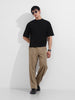 Men's Black Boxy Fit Textured Casual T-Shirt