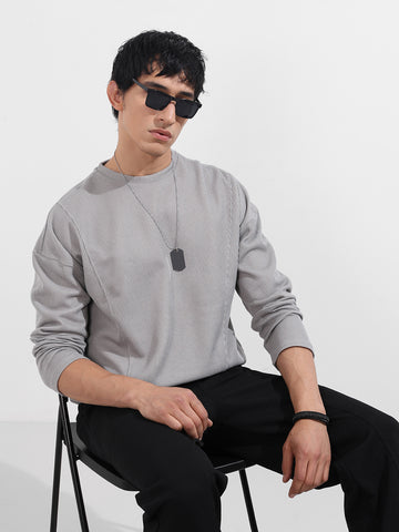 Men's Grey Boxy Fit Textured Casual T-Shirt