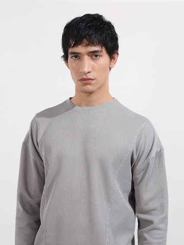 Men's Grey Boxy Fit Textured Casual T-Shirt