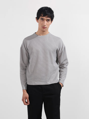 Men's Grey Boxy Fit Textured Casual T-Shirt