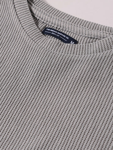 Men's Grey Boxy Fit Textured Casual T-Shirt