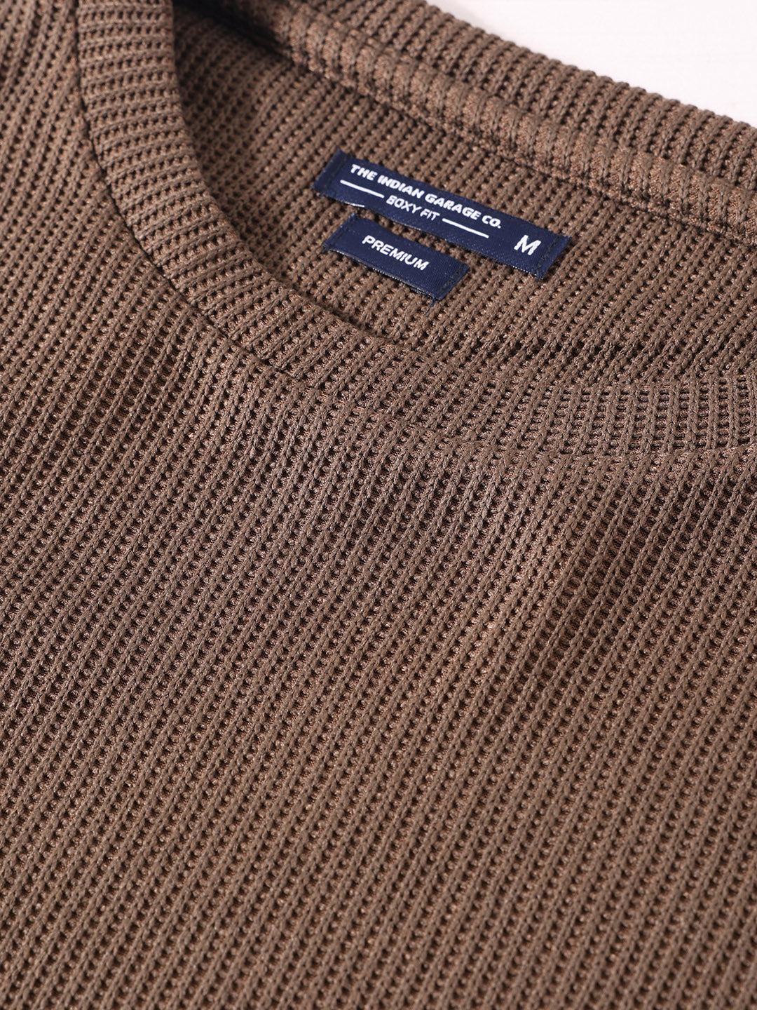 Men's Brown Boxy Fit Textured Casual T-Shirt