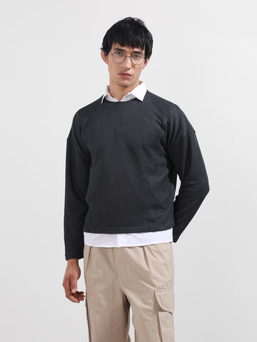 Men's Grey Boxy Fit Textured Casual T-Shirt