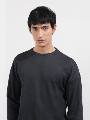 Men's Grey Boxy Fit Textured Casual T-Shirt