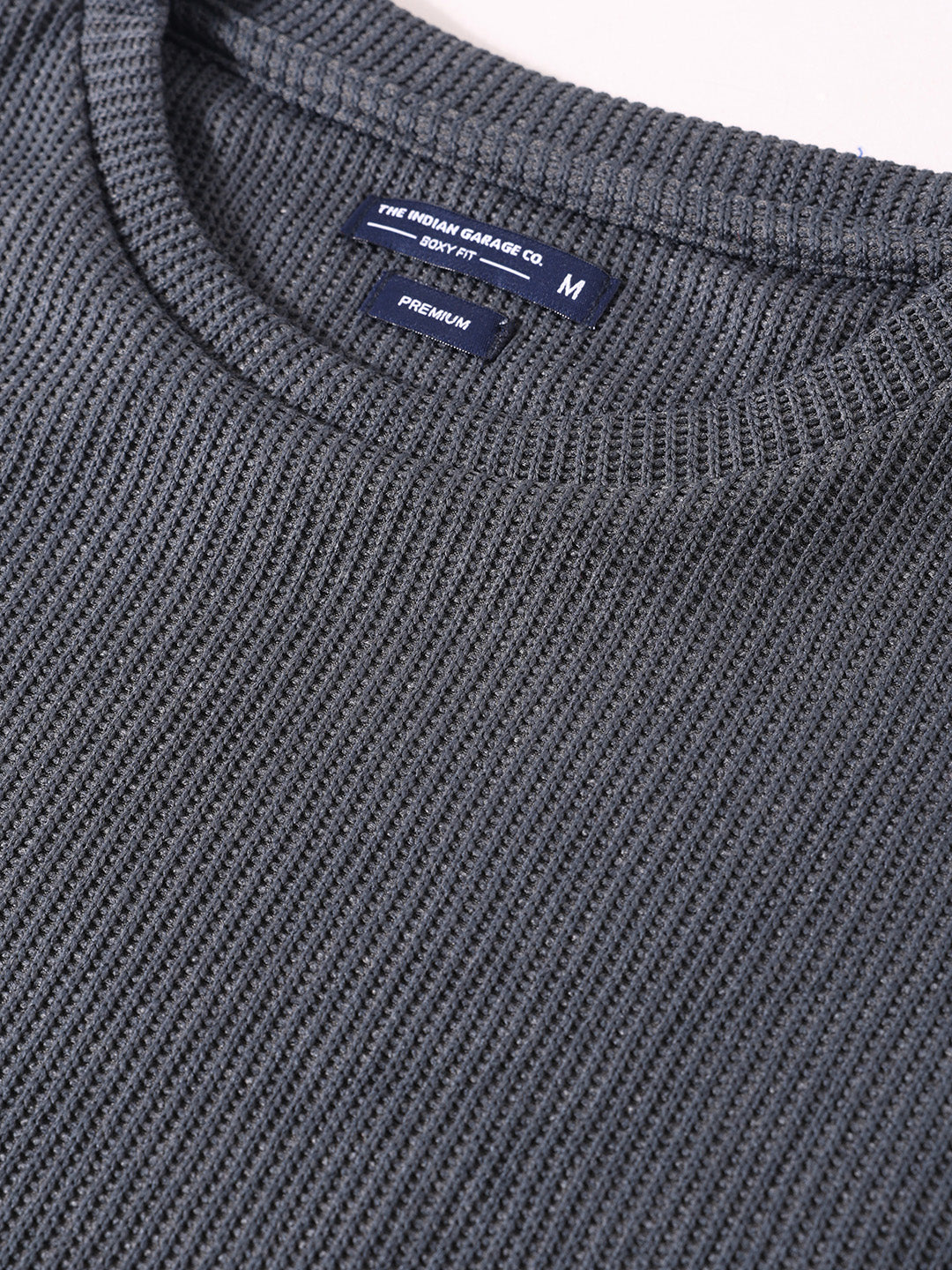 Men's Grey Boxy Fit Textured Casual T-Shirt