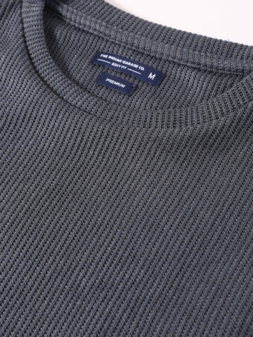 Men's Grey Boxy Fit Textured Casual T-Shirt