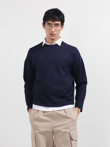 Men's Grey Boxy Fit Textured Casual T-Shirt