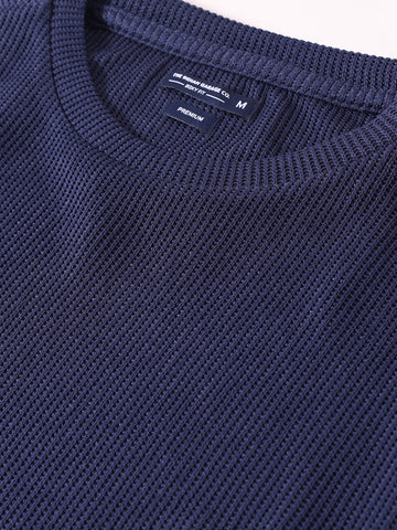 Men's Navy Blue Boxy Fit Textured Casual T-Shirt