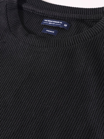 Men's Black Boxy Fit Textured Casual T-Shirt