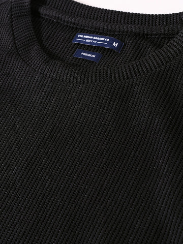 Men's Black Boxy Fit Textured Casual T-Shirt