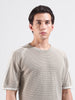 Men's Beige Oversized Fit Solid Flat Knit Crew Neck T-Shirt