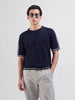 Men's Blue Oversized Fit Solid Flat Knit Crew Neck T-Shirt
