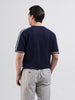 Men's Blue Oversized Fit Solid Flat Knit Crew Neck T-Shirt