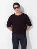 Men's Maroon Oversized Fit Textured Flat Knit Crew Neck T-Shirt