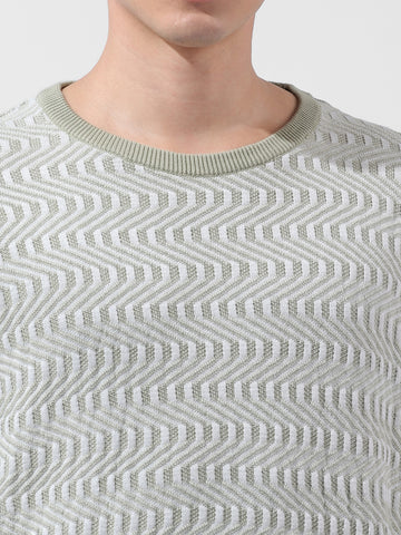 Men's Green Oversized Fit Textured Flat Knit Polo Collar T-Shirt
