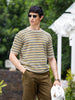 Men's Cream Oversized Fit Textured Flat Knit Polo Collar T-Shirt