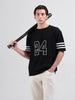 Men's Black Oversized Fit Textured Flat Knit Polo Collar T-Shirt