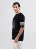 Men's Black Oversized Fit Textured Flat Knit Polo Collar T-Shirt