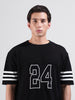 Men's Black Oversized Fit Textured Flat Knit Polo Collar T-Shirt