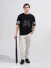 Men's Black Oversized Fit Textured Flat Knit Polo Collar T-Shirt
