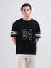 Men's Black Oversized Fit Textured Flat Knit Polo Collar T-Shirt