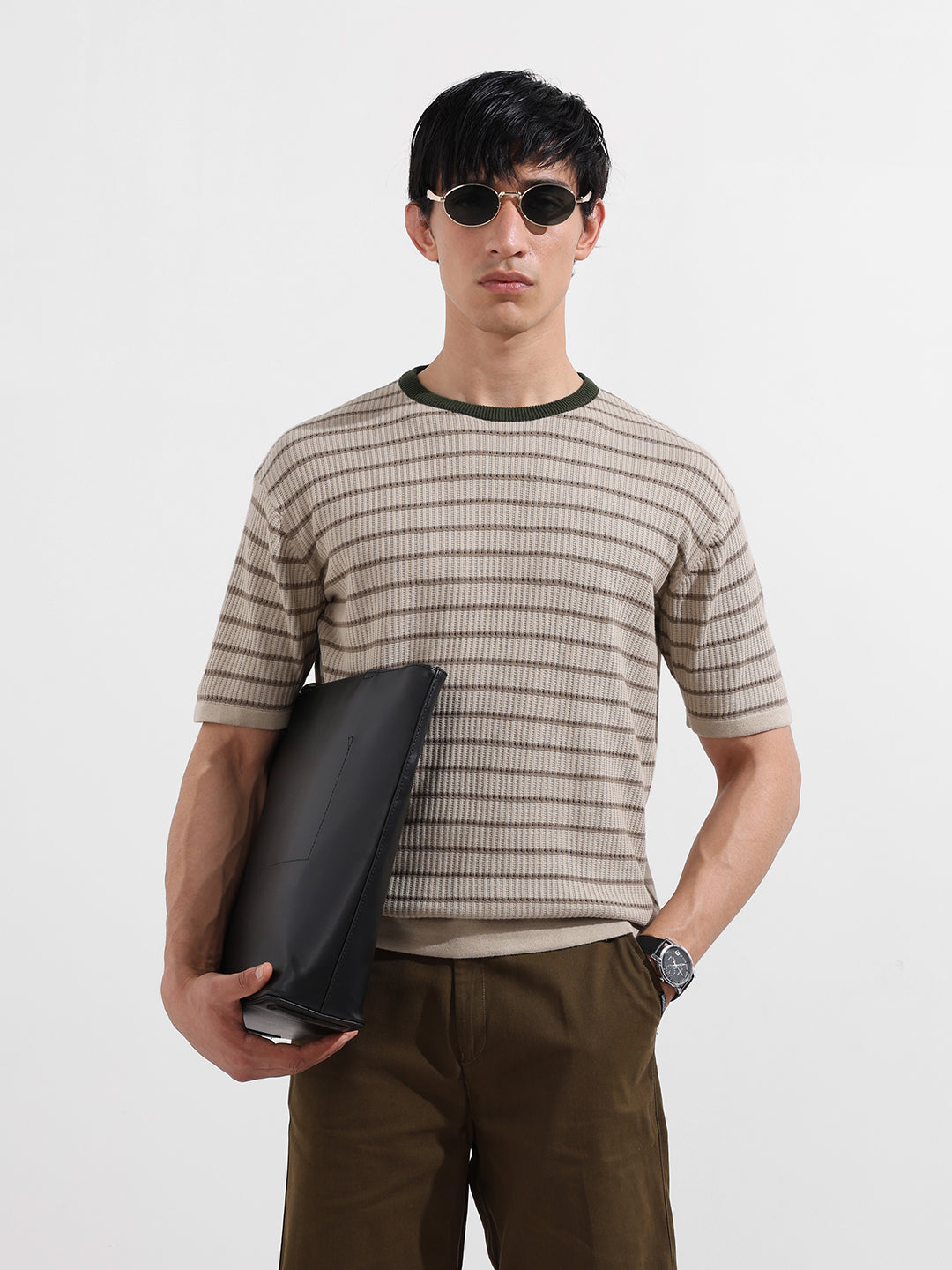Men's Fawn Oversized Fit Textured Flat Knit T-Shirt
