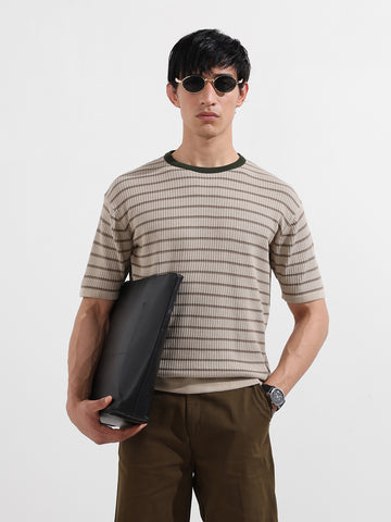 Men's Fawn Oversized Fit Textured Flat Knit T-Shirt