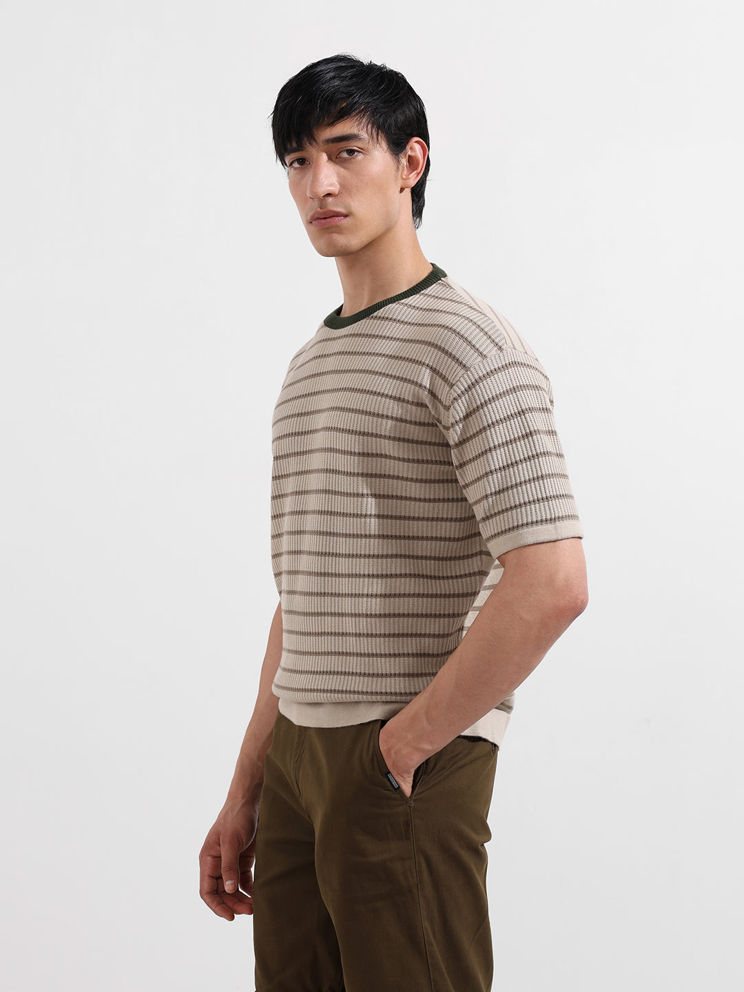Men's Fawn Oversized Fit Textured Flat Knit T-Shirt