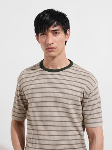 Men's Fawn Oversized Fit Textured Flat Knit T-Shirt