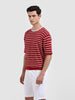 Men's Maroon Oversized Fit Textured Flat Knit T-Shirt