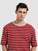Men's Maroon Oversized Fit Textured Flat Knit T-Shirt