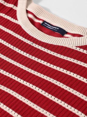 Men's Maroon Oversized Fit Textured Flat Knit T-Shirt