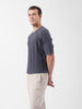 Men's Grey Oversized Fit Textured Flat Knit Crew Neck T-Shirt
