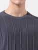Men's Grey Oversized Fit Textured Flat Knit Crew Neck T-Shirt