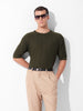 Men's Green Oversized Fit Textured Flat Knit Crew Neck T-Shirt