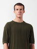 Men's Green Oversized Fit Textured Flat Knit Crew Neck T-Shirt