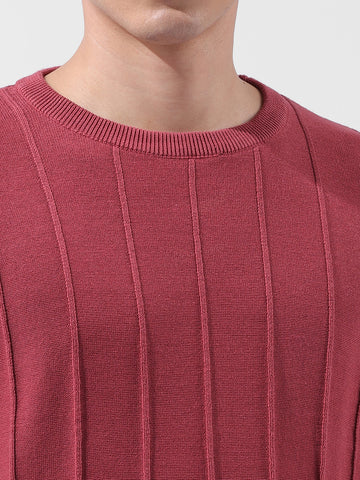 Men's Rust Oversized Fit Textured Flat Knit Crew Neck T-Shirt