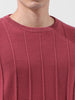 Men's Rust Oversized Fit Textured Flat Knit Crew Neck T-Shirt