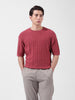 Men's Rust Oversized Fit Textured Flat Knit Crew Neck T-Shirt