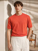 Men's Orange Oversized Fit Textured Flat Knit Crew Neck T-Shirt