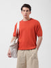 Men's Orange Oversized Fit Textured Flat Knit Crew Neck T-Shirt