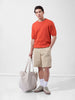 Men's Orange Oversized Fit Textured Flat Knit Crew Neck T-Shirt